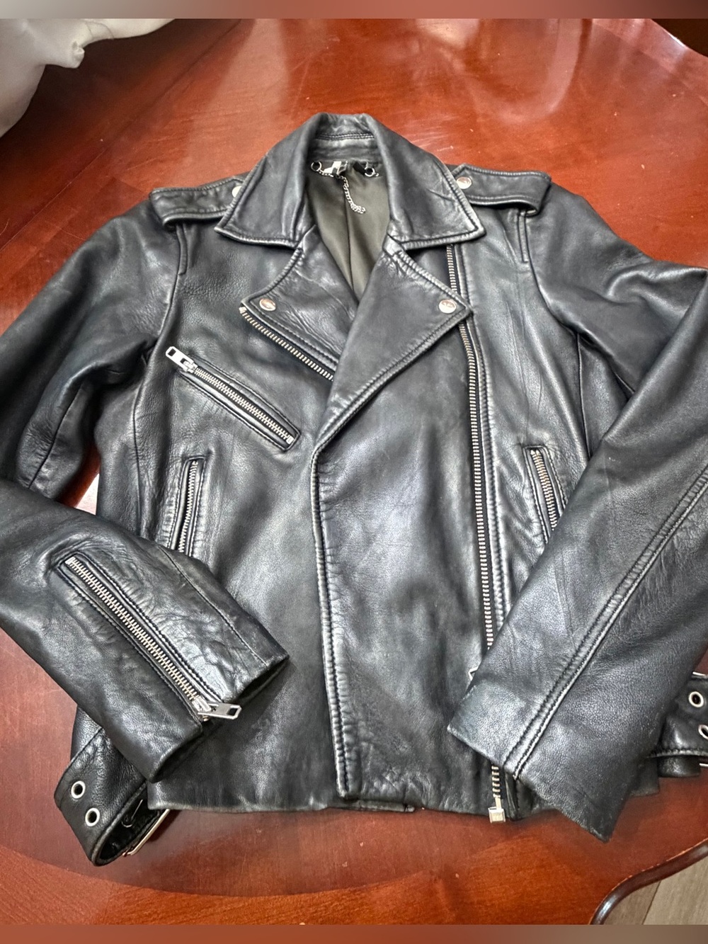 Topshop Black Lamb leather Moto Bomber Jacket